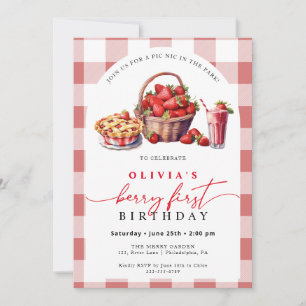 Convite Berry First Birthday picnic gingham