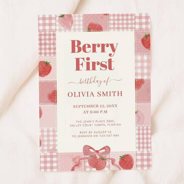 Convite Berry First Birthday Pink Bow 1st Birthday (Criador carregado)