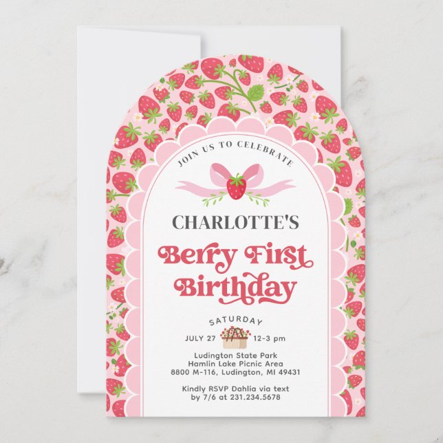 Convite Berry First Birthday primeiro aniversario (Frente)