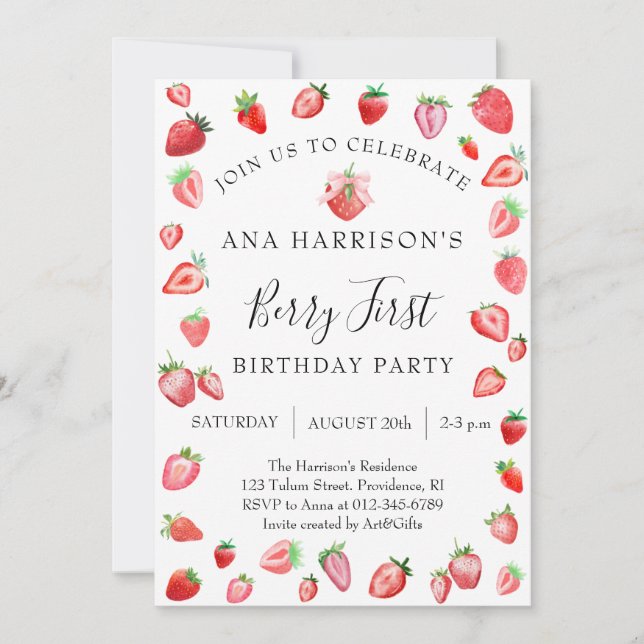 Convite Berry First Birthday primeiro aniversario (Frente)