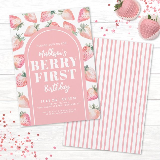 Convite Berry First Birthday primeiro aniversario Party (Berry First Birthday 1st Birthday Party Invitation)