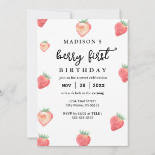 Convite Berry First Birthday primeiro aniversario Pink Str