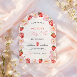 Convite Berry First Birthday Strawberry Bow 1st Birthday