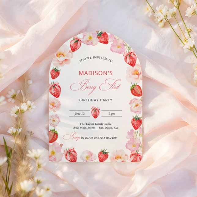 Convite Berry First Birthday Strawberry Bow 1st Birthday (Criador carregado)