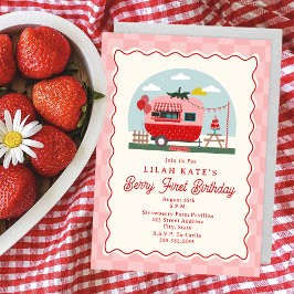 Convite Berry First Birthday Strawberry Checker Camper