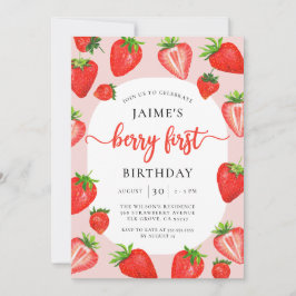 Convite Berry First Birthday Strawberry Girl primeiro aniv