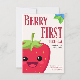 Convite Berry First Birthday Strawberry Party