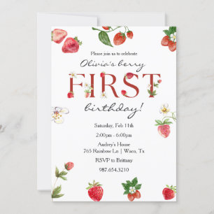 Convite Berry First Birthday Strawberry primeiro aniversar