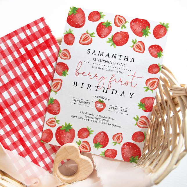 Convite Berry First Birthday Strawberry primeiro aniversar (Criador carregado)