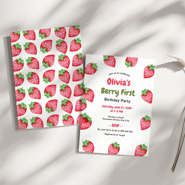 Convite Berry First Birthday Strawberry primeiro aniversar (Berry First Birthday Strawberry 1st Birthday Invitation )