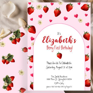 Convite Berry First Birthday Strawberry Red e Pink 1rua