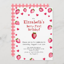 Berry First Birthday Strawberry Summer Gingham 1 r