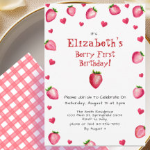 Berry First Birthday Strawberry Summer Gingham 1 r