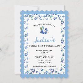 Convite Berry First Birthday Watercolor Blueberry Invite