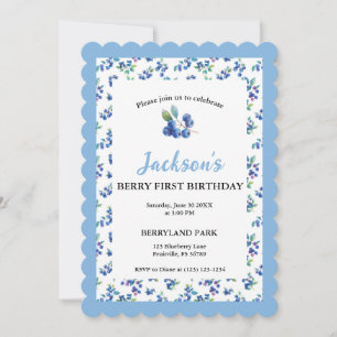 Convite Berry First Birthday Watercolor Blueberry Invite