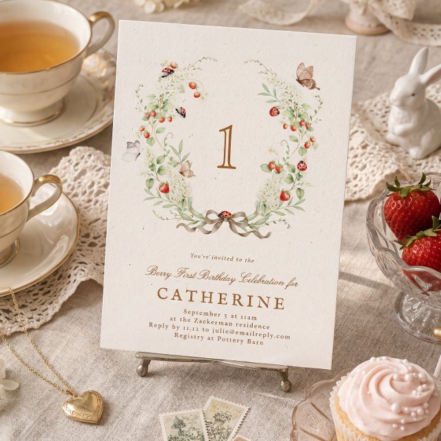 Convite Berry First Birthday Wreath Garden Party (Criador carregado)