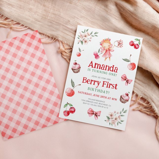 Convite Berry First Cherry Fairy Birthday (Criador carregado)