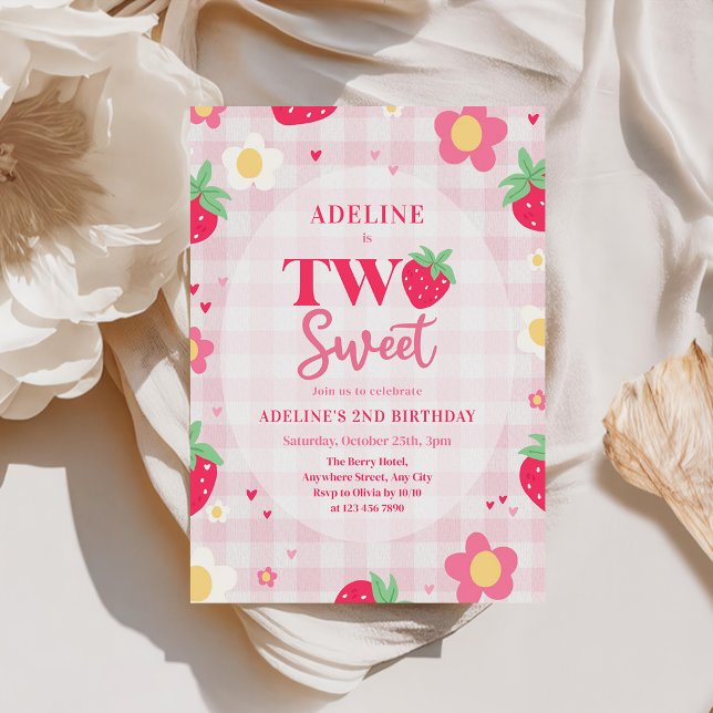 Convite Berry First Cute 2nd Birthday Strawberry (Criador carregado)