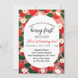 Convite Berry First Cute Strawberry primeiro aniversario