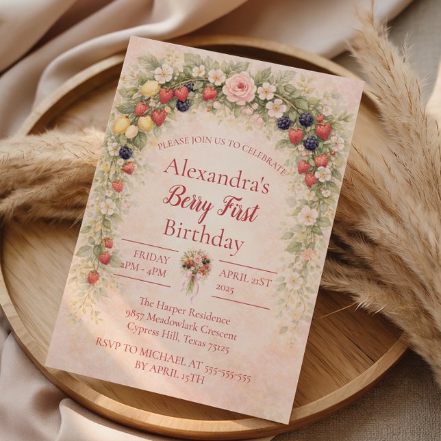 Convite Berry First Garden 1st Birthday (Criador carregado)