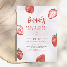 Convite Berry First | Menina Morango Fofa Faz 1 Aniversári