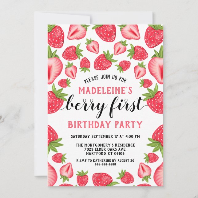 Convite Berry First Party - primeiro aniversario de Morang (Frente)
