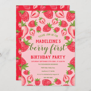 Convite Berry First Pink Strawberry primeiro aniversario P