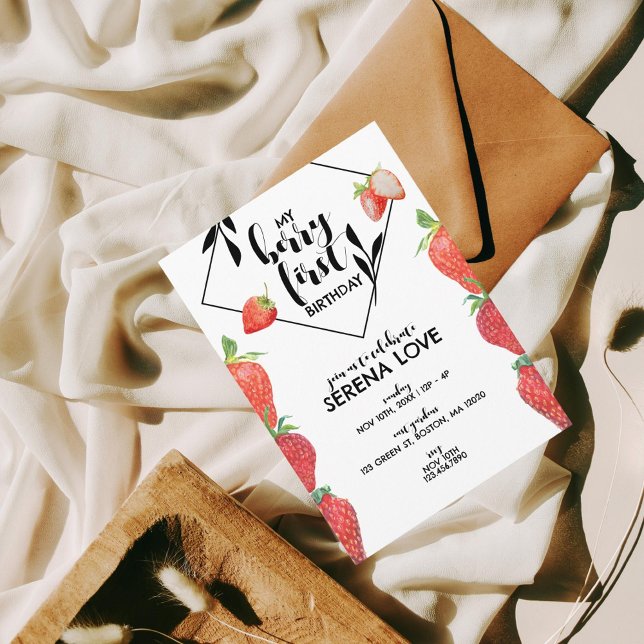 Convite Berry First | PRIMEIRO ANIVERSARIO | Morango | Bra (Criador carregado)