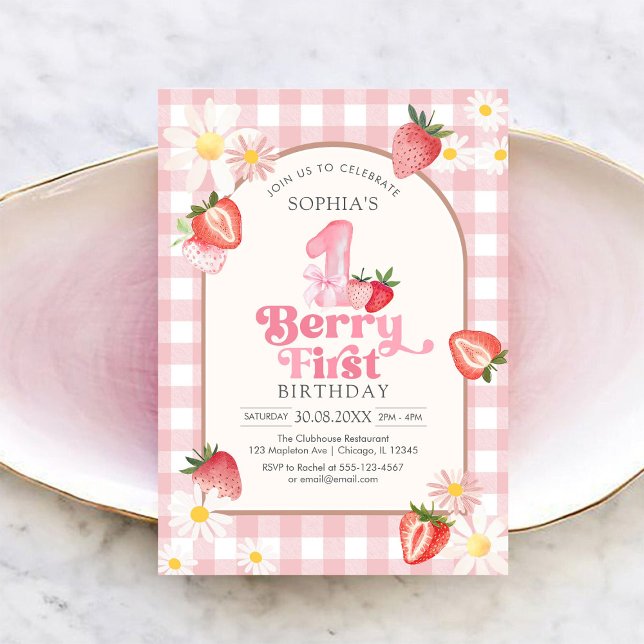 Convite Berry First Strawberry 1st Birthday Invitation (Criador carregado)