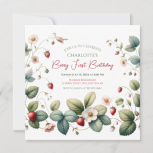 Convite "Berry First" Strawberry Aniversário