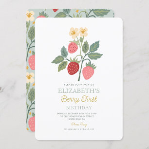 Convite Berry First Strawberry Buquê Birthday