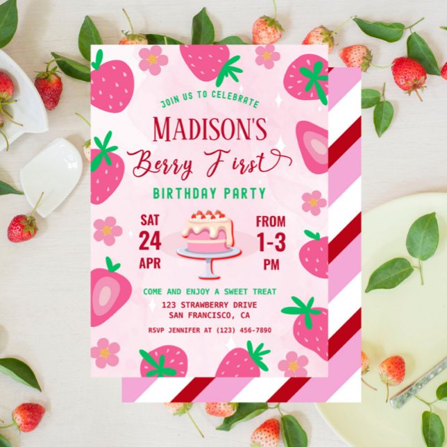 Convite Berry First Strawberry Festa de aniversário (strawberry 1st birthday party invitation)