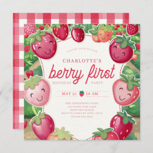 Convite Berry First Strawberry Frame Sweet primeiro aniver