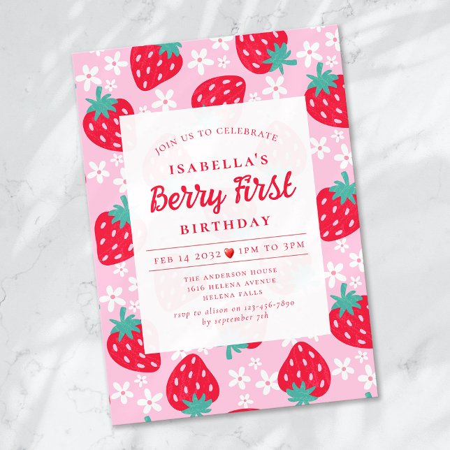 Convite Berry First Strawberry primeiro aniversario (Criador carregado)