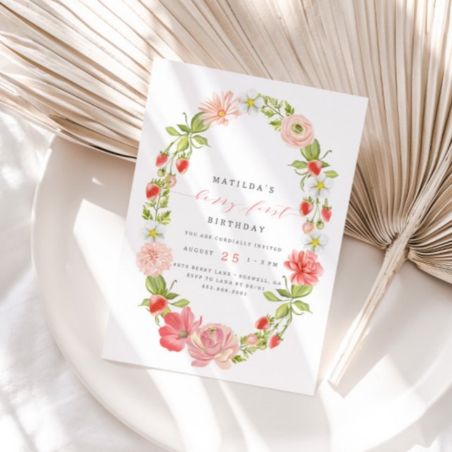 Convite Berry First Strawberry Summer primeiro aniversario (Criador carregado)
