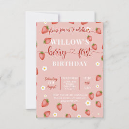 Convite Berry First Strawberry Themed Birthday Invances