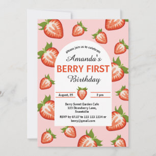 Convite Berry Girl rosa Strawberry