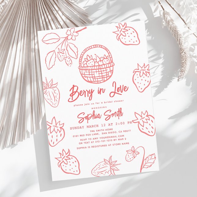 Convite Berry in Love Hand-drawn Strawberry Bridal Shower (Criador carregado)