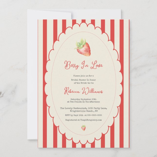 Convite Berry in love Preppy Strawberry Bridal Shower  (Frente)