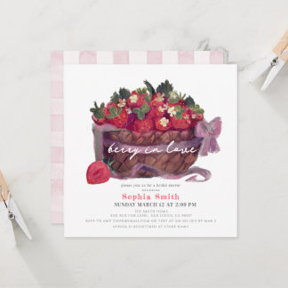 Convite Berry in Love Strawberry Bow Basket Bridal Shower