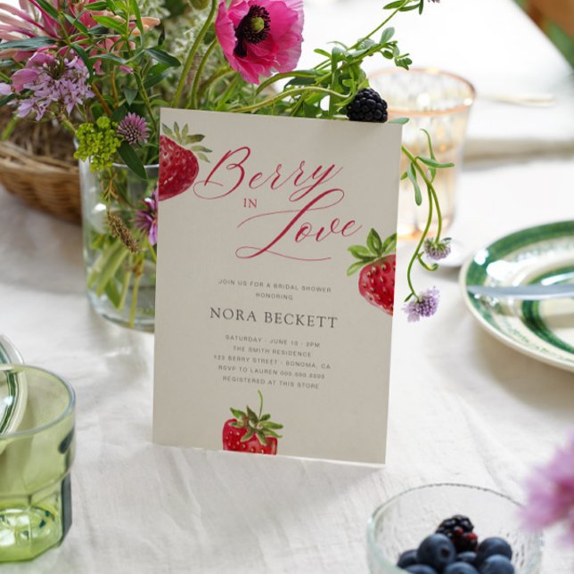 Convite Berry in Love Watercolor Strawberry Bridal Shower (Criador carregado)