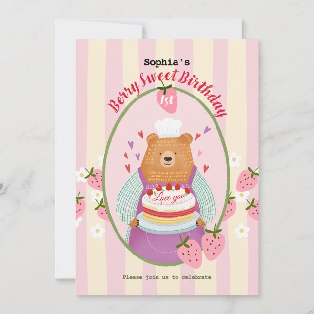 Convite Berry Lovely First Birthday (Frente)