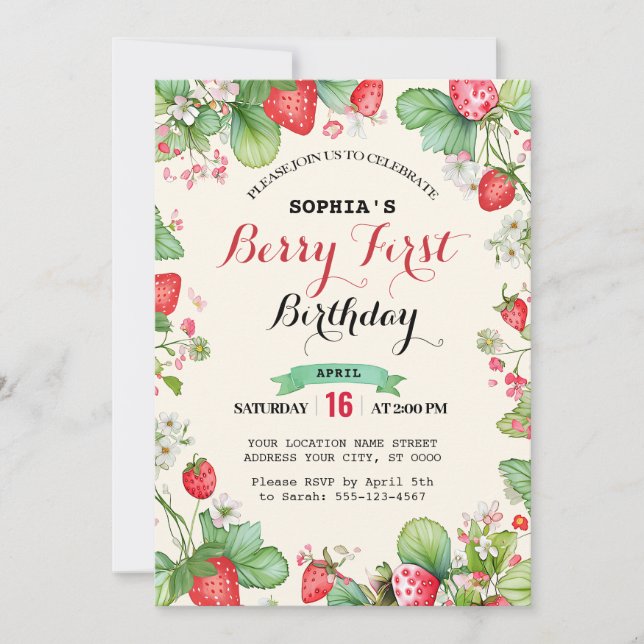 Convite Berry Lovely First Birthday (Frente)