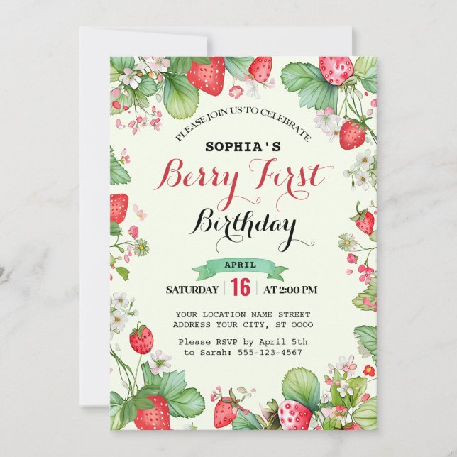 Convite Berry Lovely First Birthday (Frente)