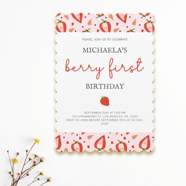 Convite Berry Moderno Simples Primeiro Aniversário (Criador carregado)