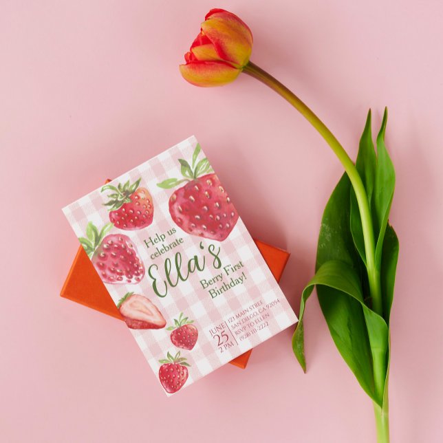 Convite Berry no primeiro verão, morango Aniversário Convi (Criador carregado)
