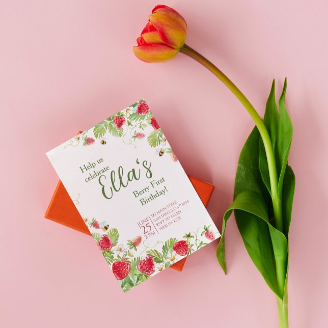 Convite Berry no primeiro verão, morango Aniversário Convi (Criador carregado)