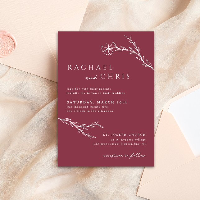 Convite Berry Pink Boho Moderno Floral Estendido (Criador carregado)