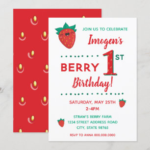 Convite Berry - Primeiro Aniversário de Morango