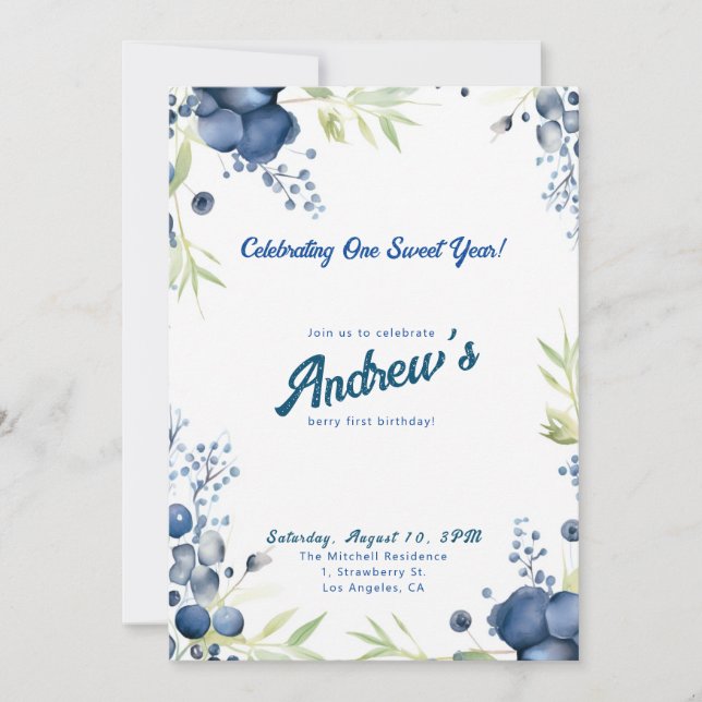 Convite Berry Primeiro Aniversário! Festa de Aniversário d (Frente)